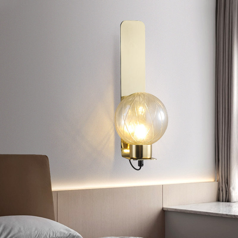 Contemporary Scandinavian Rectangular Orb Stainless Steel Glass 1-Light Wall Sconce Lamp For Bedroom