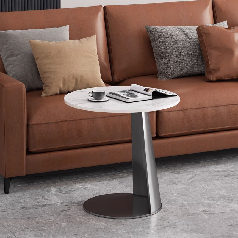 Contemporary Nordic Round Rock Slab Carbon Steel Coffee Table For Living Room