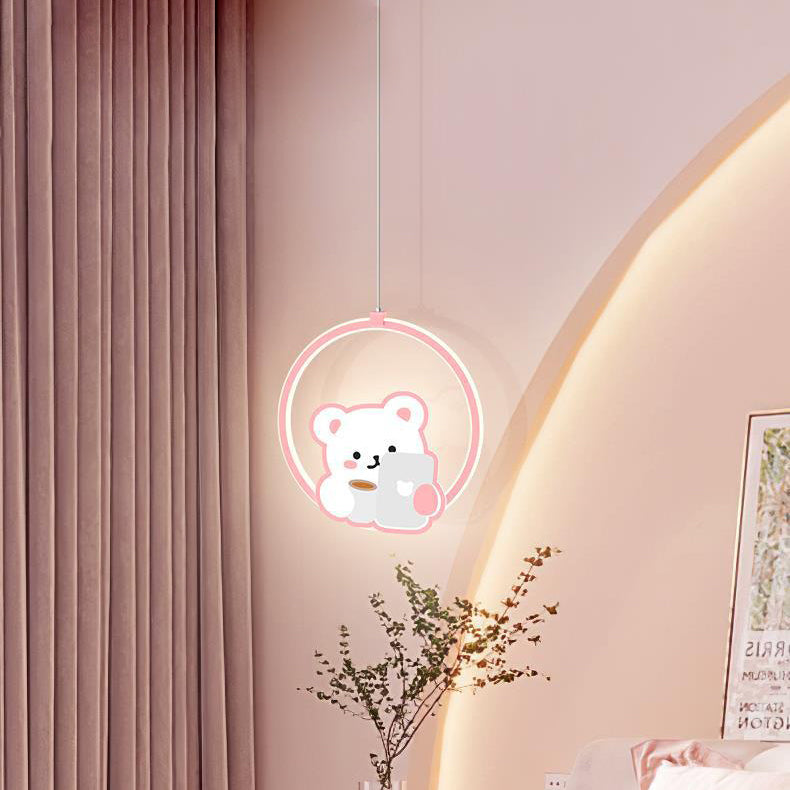 Modern Simplicity Kids Aluminum Iron Acrylic Circle Bear Cow LED Pendant Light For Bedside