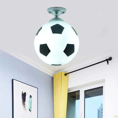 Contemporary Creative Football Glass Shade 1-Light Semi-Flush Mount Ceiling Light For Bedroom