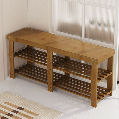 Modern Minimalist Rectangle Heather Bamboo Shoe Storage 2-Shelf For Entryways