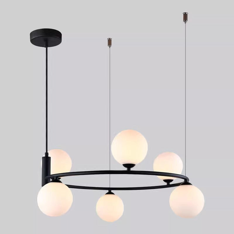 Modern Mid-Century Iron Spherical Glass Shade 4/6-Light Chandelier For Living Room