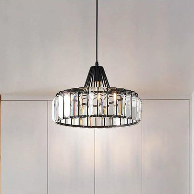 Contemporary Luxury Iron Cylinder Frame Crystal Shade 1-Light Pendant Light For Living Room