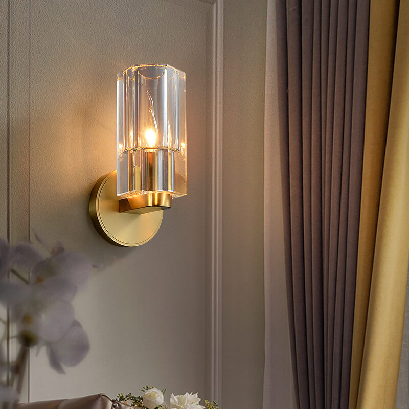 Modern Light Luxury Crystal Cylindrical Copper 1-Light Wall Sconce Lamp