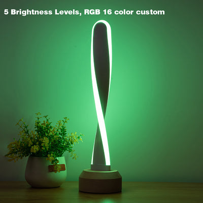 Traditional Japanese Elliptical Spiral Strip Beech Aluminum Silica LED Table Lamp For Bedside