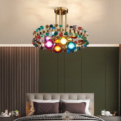 Modern Luxury Gold Finish Frame Colorful Glass Shade 6/8/10-Light Chandelier For Living Room