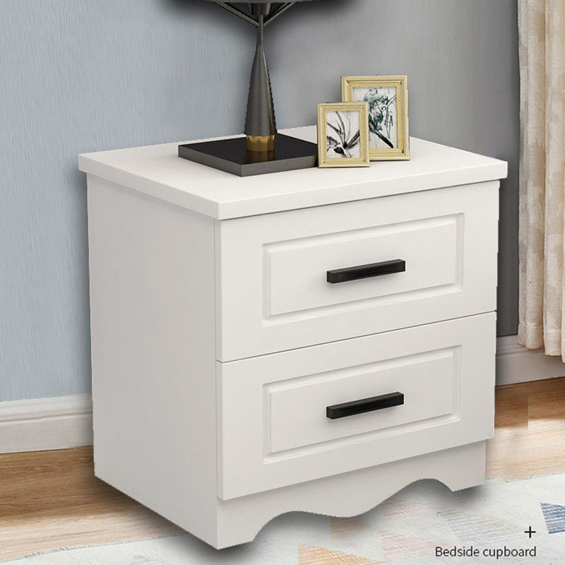 Modern Minimalist Rectangular Desktop Metal Artificial Panel Nightstand 2-Drawer For Bedroom