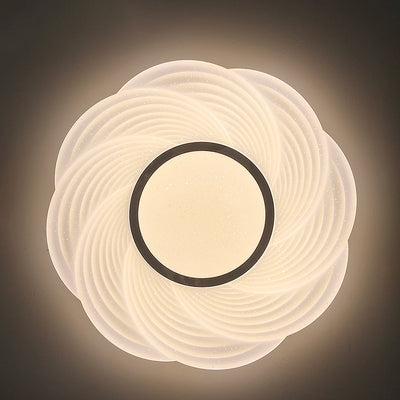 Modern Minimalist Cream Round Petal Iron Acrylic LED Flush Mount Ceiling Light For Bedroom