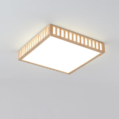 Modern Minimalist Square Wood Acrylic LED Flush Mount Ceiling Light For Bedroom