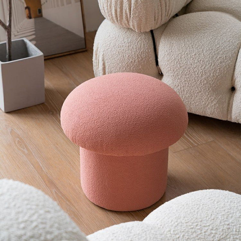 Contemporary Scandinavian Lambswool Cotton Hemp Sponge Wood Round Mushroom Vanity Stool Backless For Bedroom