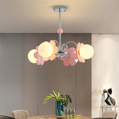 Contemporary Creative Orb Flower Iron Glass 4/6 Light Chandelier For Living Room