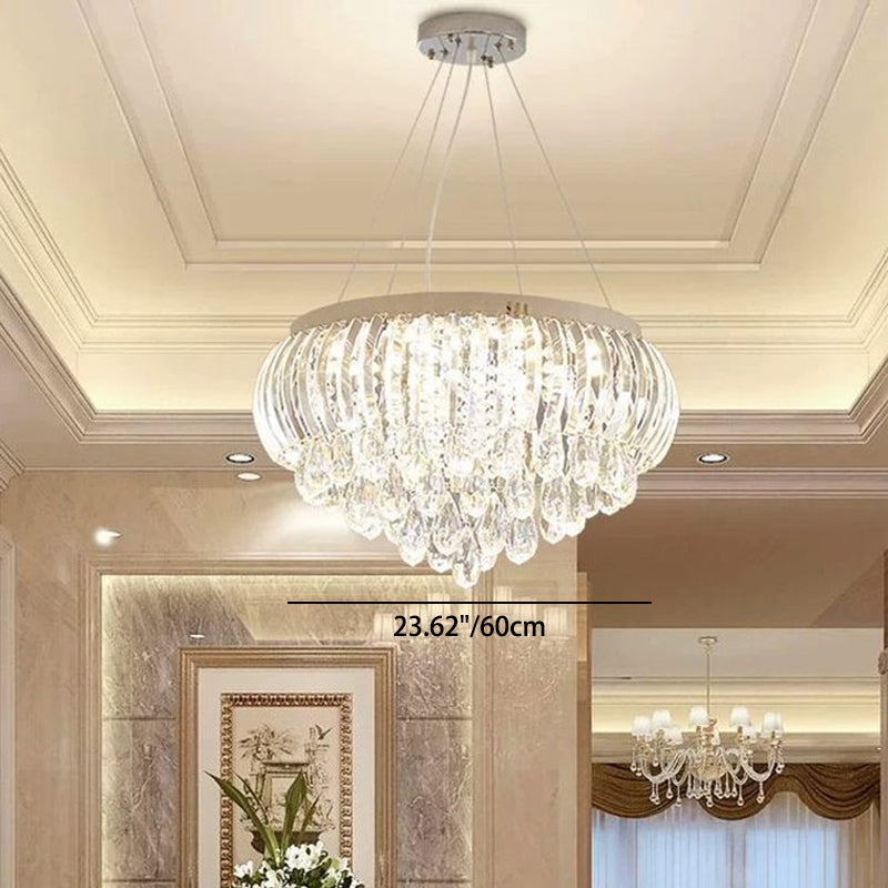 Modern Simplicity Stainless Steel Crystal Round Drop 7/9/10 Light Chandeliers For Entryway