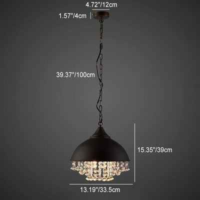 Contemporary Industrial Round Dome Crystal Iron 1-Light Pendant Light For Living Room