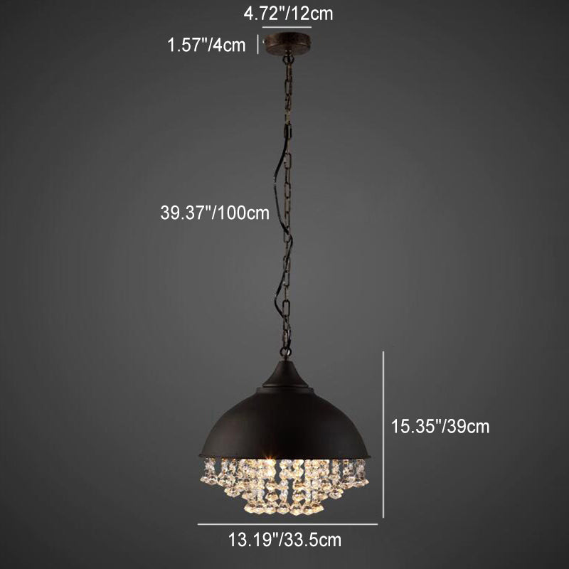 Lámpara colgante contemporánea industrial redonda de cristal y hierro de 1 luz para sala de estar 