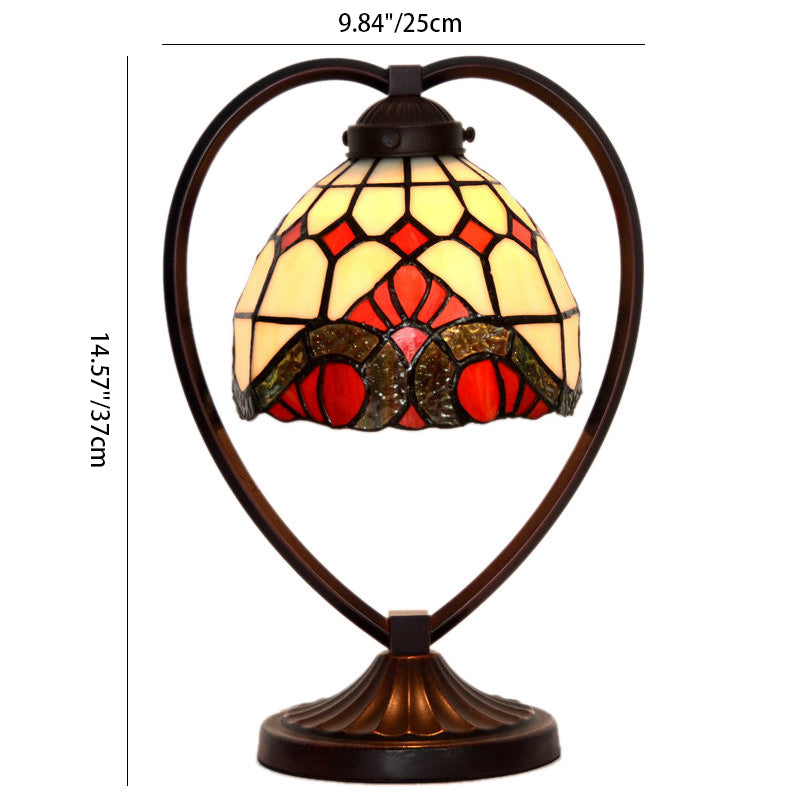 Traditional Tiffany Heart Zinc Alloy Stained Glass 1-Light Table Lamp For Bedroom