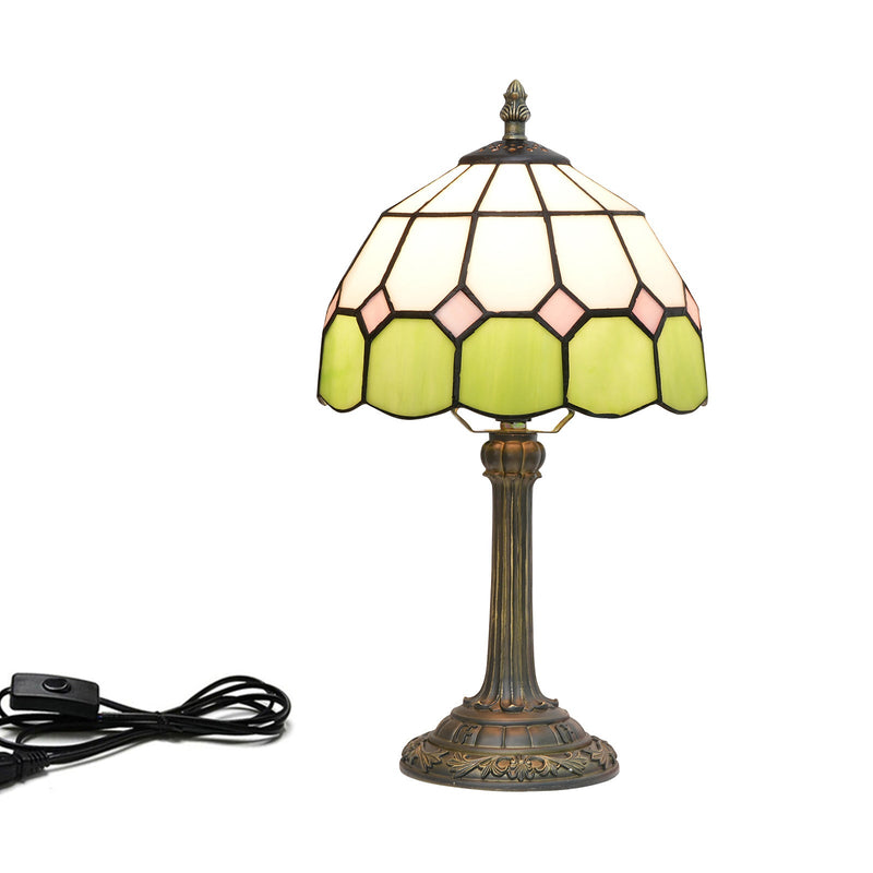 Traditional Tiffany Dome Resin Glass 1-Light Table Lamp For Living Room