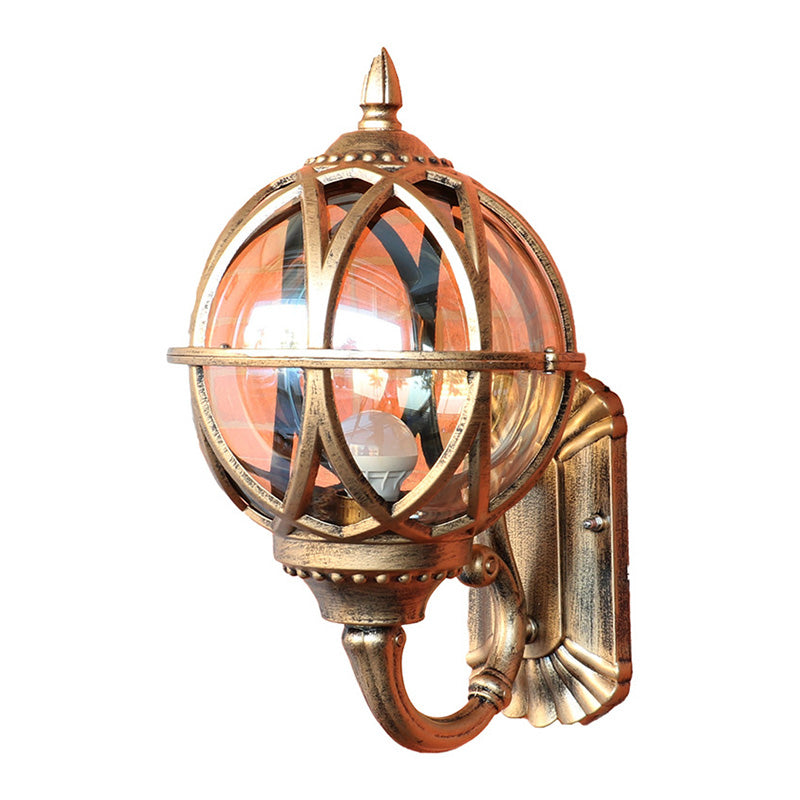 Traditional European Waterproof Ball Aluminium Glass 1-Light Wall Sconce Lamp For Outdoor Patio