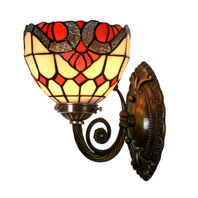 Traditional Tiffany Half Circle Curved Iron Glass 1-Light Wall Sconce Lamp For Bedroom