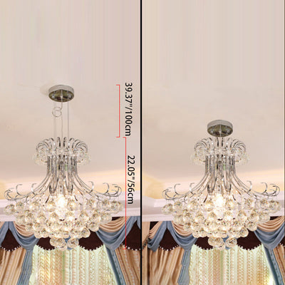 Modern Luxury Grape Crystal Ball Silver Finish Frame 4-Light Chandelier For Living Room