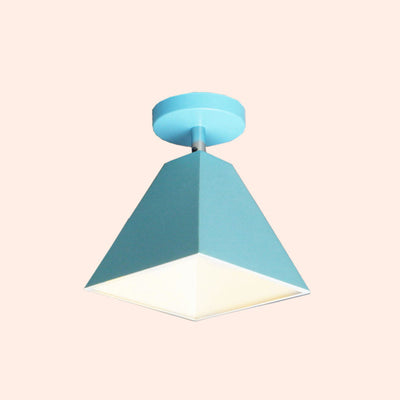 Contemporary Creative Trapezoid Iron 1-Light Semi-Flush Mount Ceiling Light For Living Room