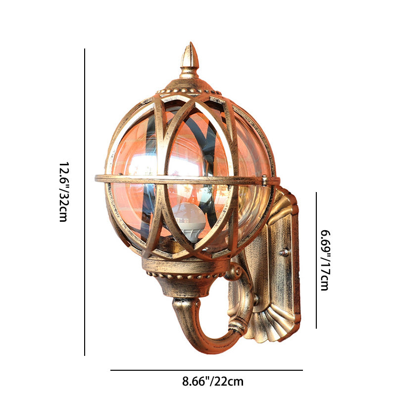 Traditional European Waterproof Ball Aluminium Glass 1-Light Wall Sconce Lamp For Outdoor Patio