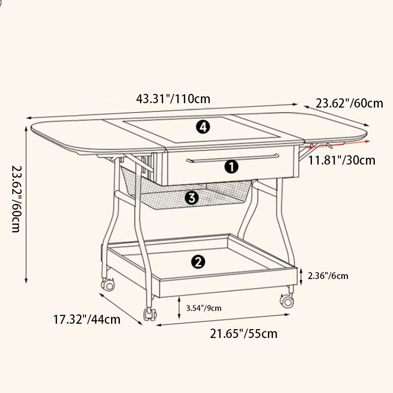 Contemporary Retro Rectangular Wood Glass Metal Coffee Table 3-Storage For Living Room