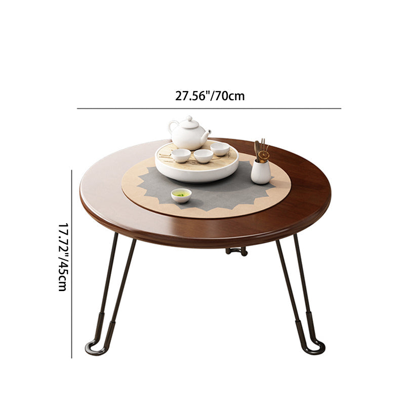 Modern Minimalist Round Wood Iron Coffee Table Foldable For Living Room