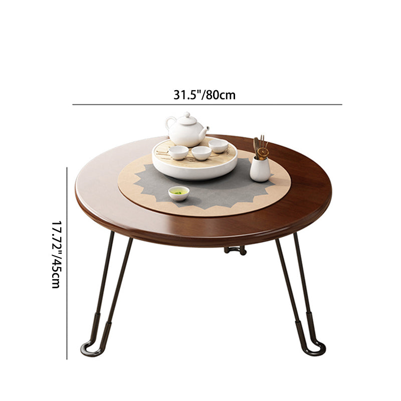 Modern Minimalist Round Wood Iron Coffee Table Foldable For Living Room