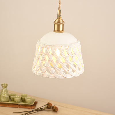 Contemporary Nordic Iron Braided Twisted Wire Round Bowl Hollowed Fence 1-Light Pendant Light For Dining Room