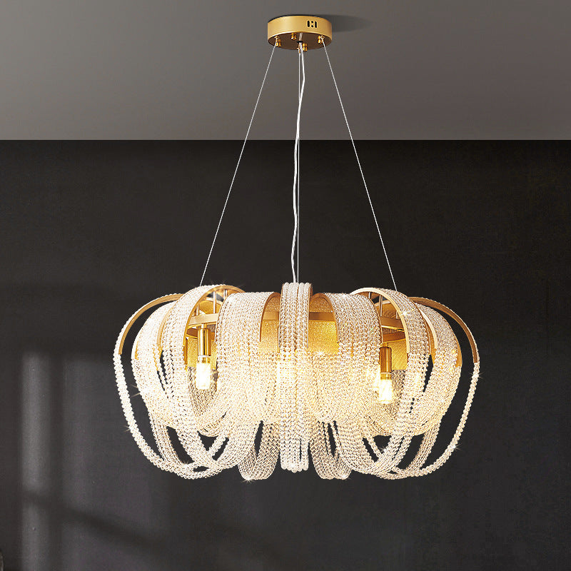 Contemporary Luxury Round Fringe Crystal Stainless Steels 6/8 Light Chandeliers For Living Room