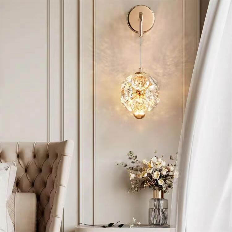 Modern Luxury Orb Hardware Crystal LED Wall Sconce Lamp For Bedroom