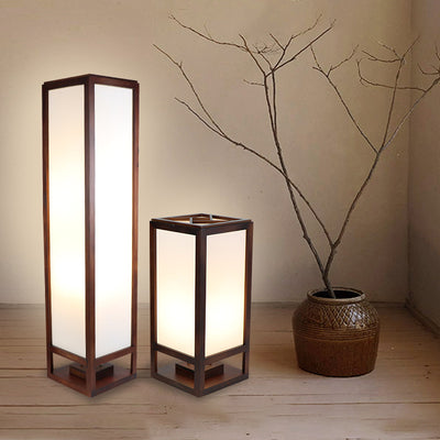 Traditional Chinese Rectangular Parchment Wood 1-Light Standing Floor Lamp For Entertainment Rooms