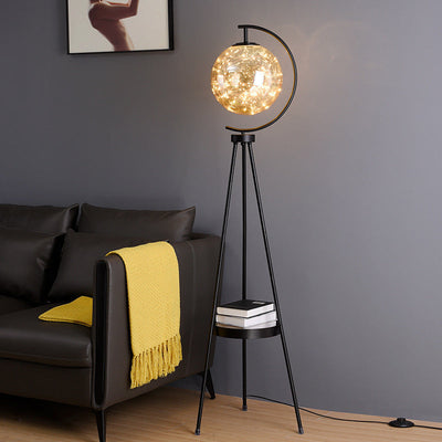 Contemporary Scandinavian Orb Tripod Iron Glass LED Standing Floor Lamp For Bedroom