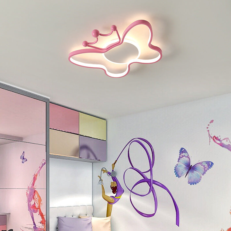 Contemporary Nordic Kids Iron Aluminum Silica Acrylic Butterfly LED Flush Mount Ceiling Light For Bedroom