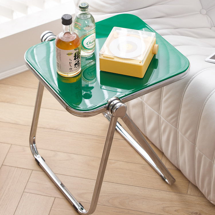 Contemporary Simplicity Square Acrylic Metal Frame Foldable End Table For Living Room