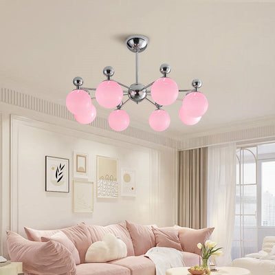 Modern Minimalist Round Ball Glass Iron 5/8 Light Chandelier for Living Room