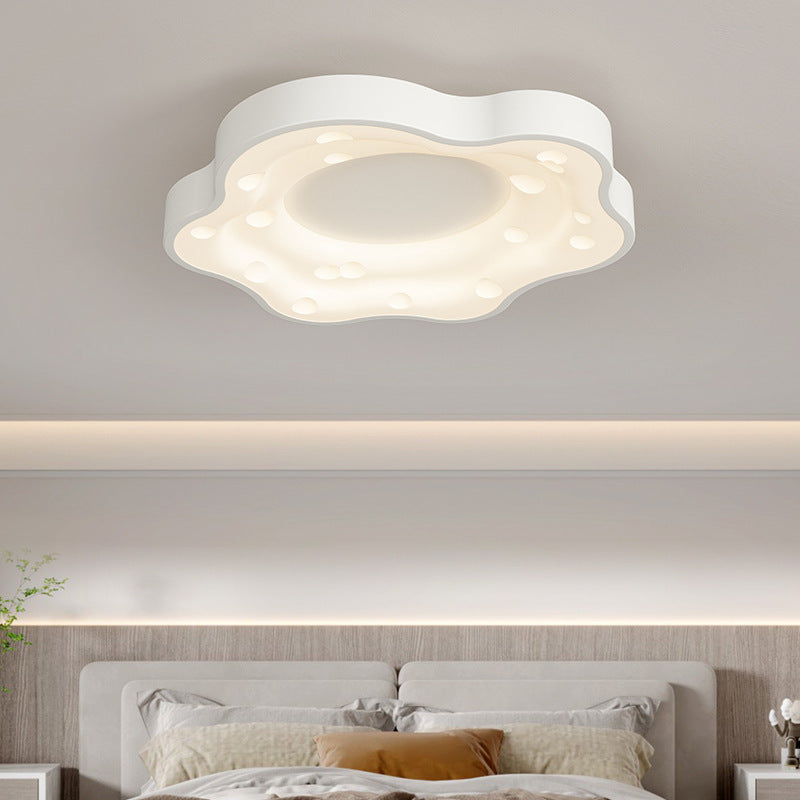 Modern Minimalist Cheese Cream Acrylic Iron LED Flush Mount Ceiling Light For Bedroom