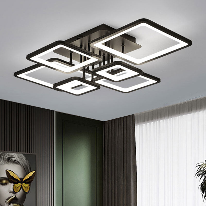 Modern Minimalist Combination Square Hardware Acrylic LED Semi-Flush Mount Ceiling Light For Living Room