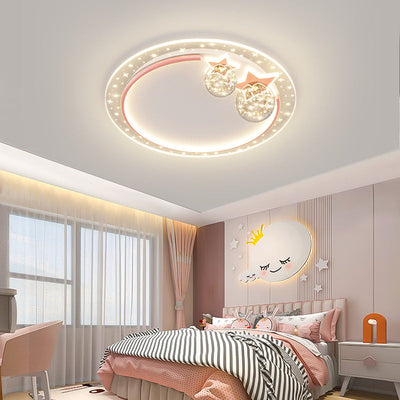 Contemporary Creative Kids Round Orb Stars Hardware Acrylic LED Flush Mount Ceiling Light For Bedroom