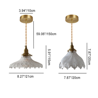 Traditional Japanese Round Flower Glass Brass Iron 1-Light Pendant Light For Living Room