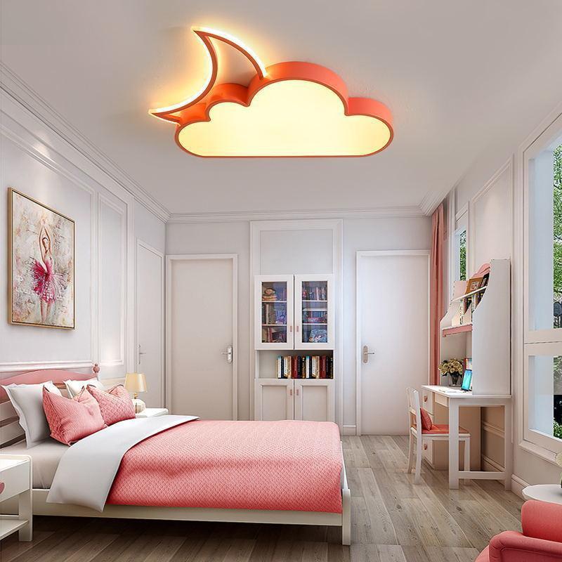 Contemporary Nordic Kids Iron Acrylic Cloud Moon LED Flush Mount Ceiling Light For Bedroom