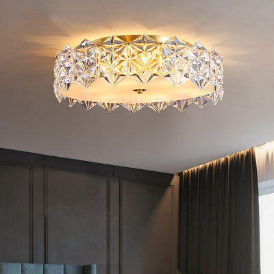 Modern Minimalist Round Full Copper Crystal 4/6 Light Flush Mount Ceiling Light For Living Room