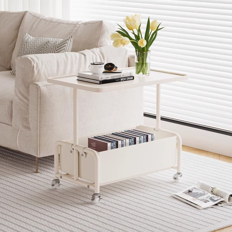 Modern Simplicity Tray Top Leather Storage Movable End Table 2-Tier For Living Room