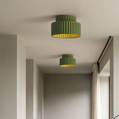 Contemporary Nordic Cream Style Ribbed Resin Round Shade 1-Light Flush Mount Ceiling Light For Bedroom