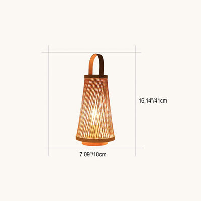 Minimalist Bamboo Weaving Oval Column 1-Light Table Lamp