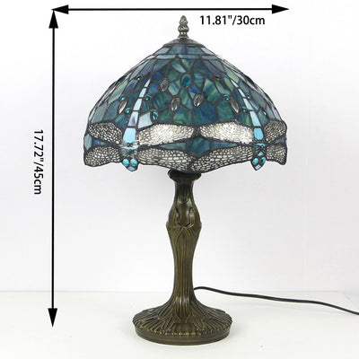 Traditional Tiffany Round Flower Alloy Stained Glass 1-Light Table Lamp For Living Room