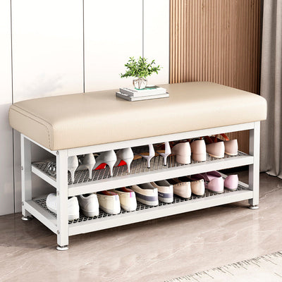 Modern Luxury Rectangle Tech Fabric Carbon Steel Shoe Storage 2-Shelf For Entryways