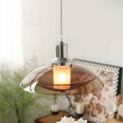 Contemporary Nordic Amber Glass Disc Iron 1-Light Pendant Light For Living Room