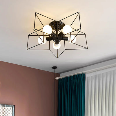 Contemporary Scandinavian Pentagram Iron 5-Light Semi-Flush Mount Lighting For Living Room