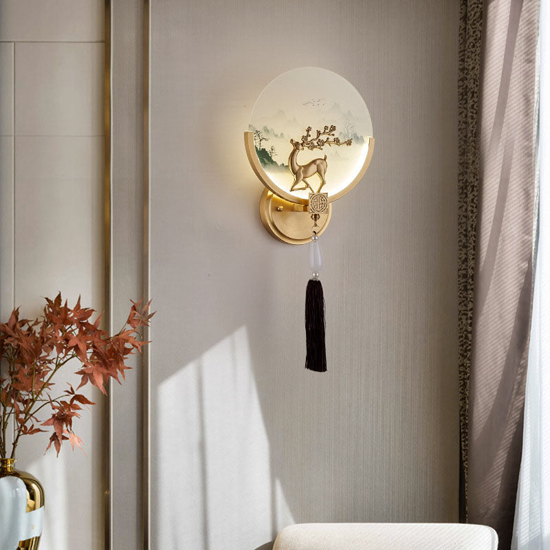 Applique murale LED traditionnelle chinoise en verre tout cuivre pour salon 